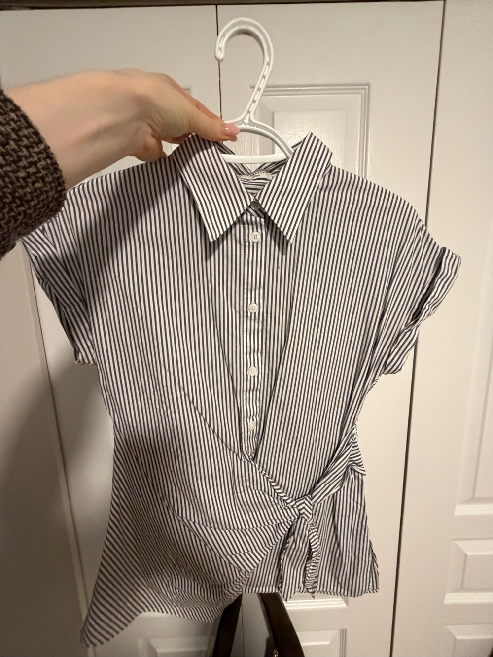 Aritzia Black and White Striped Short-Sleeve Tie-Waist Shirt